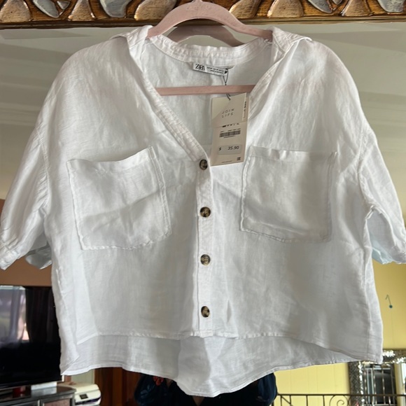 Zara Tops - Zara linen shirt white